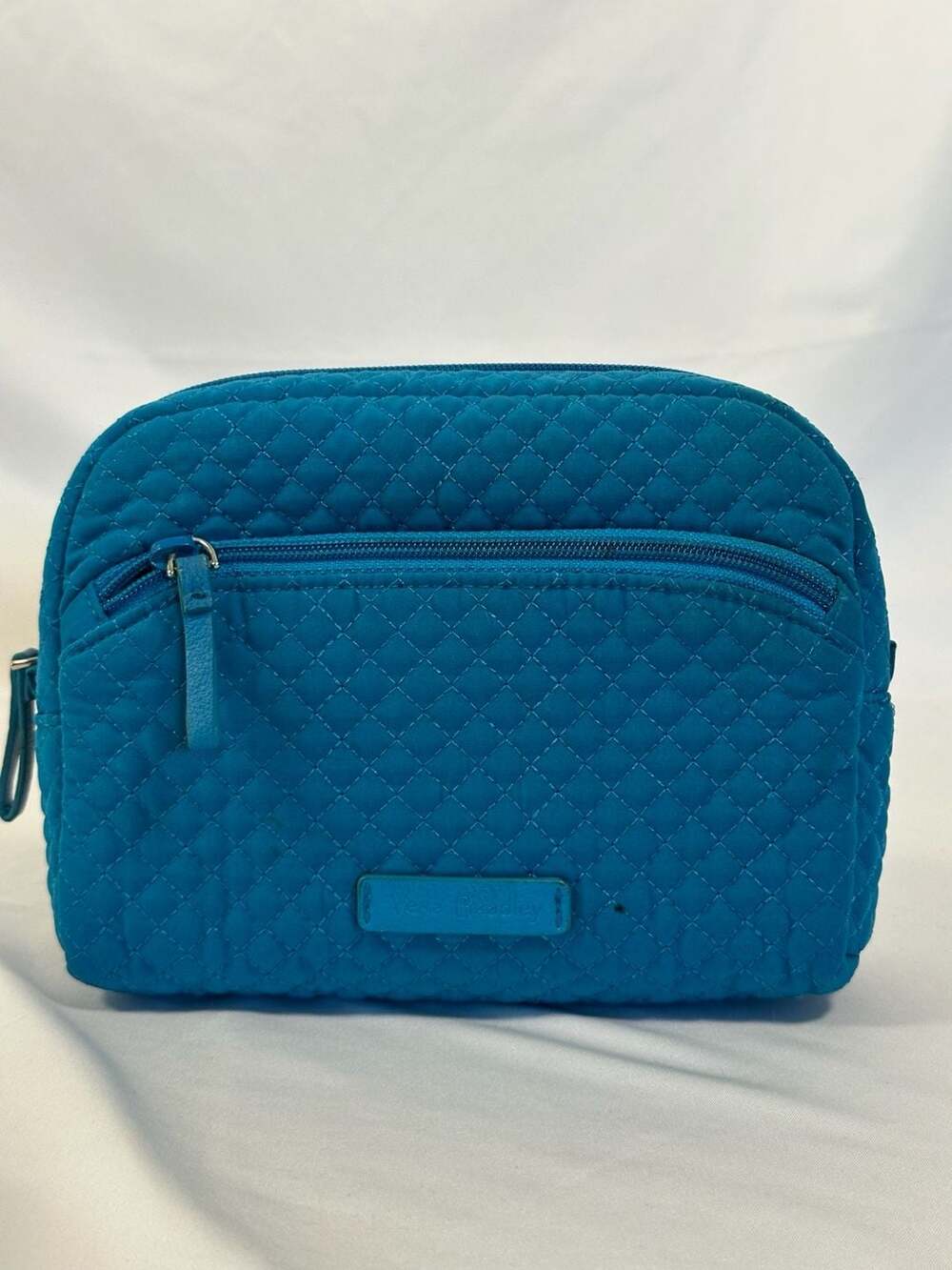 Vera Bradley Solid Teal Quilted Large Cosmetic Bag with Front Zip Pocket